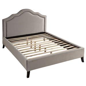 Queen Upholstered Platform Bed with Nailhead Detail - Grey