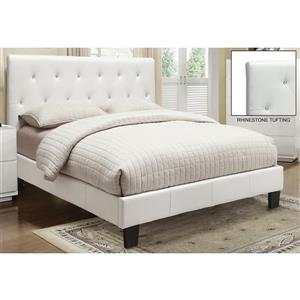 Worldwide Home Furnishings Faux Leather Crystal Tufted White 86-in x 63.50-in Platform Bed - No Boxspring Required