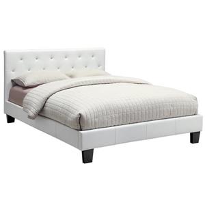 Double Faux Leather Crystal Tufted Platform Bed - White