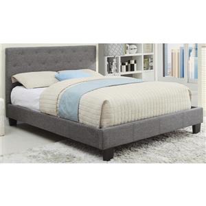 Worldwide Home Furnishings Grey 80.50-in X 57.50-in Double Tufted Upholstered Platform Bed