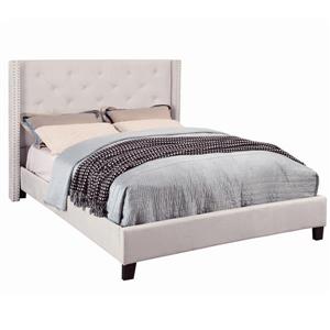 Worldwide Home Furnishings Off -White with Nailhead Detail Queen Platform Bed