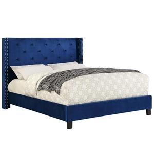 Worldwide Home Furnishings Nailhead Detail in Blue 86-in x 67.25-in Queen Platform Bed