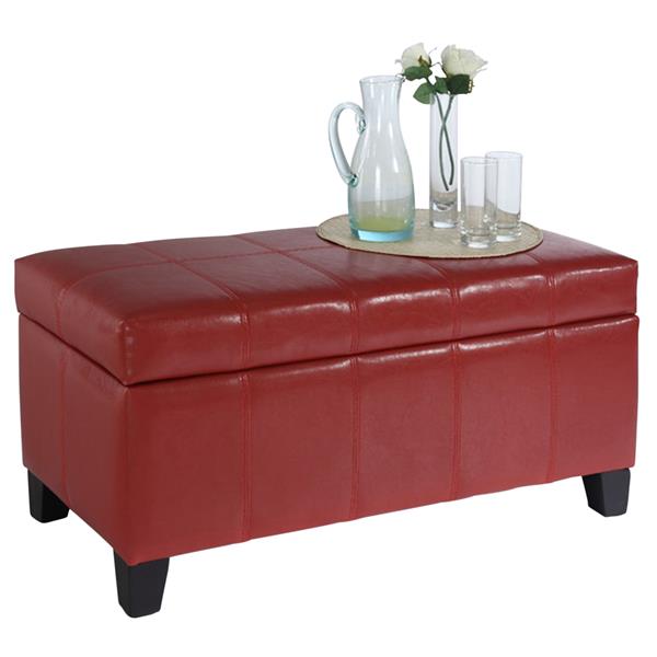 Faux Leather Storage Ottoman 402, Red Leather Ottoman With Storage