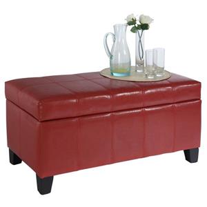 Worldwide Home Furnishings Red Faux Leather Storage Ottoman