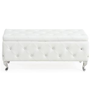 Worldwide Home Furnishings !nspire 43.25-in x 17.25-in x 18.25-in White Faux Leather Storage Ottoman