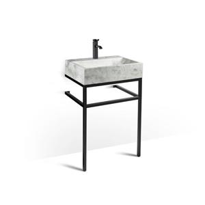 Unik Stone Black Steel Vanity with Stone Sink - Ice Marble - 24-in
