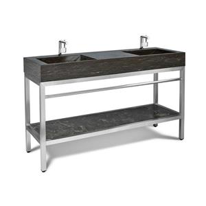 Unik Stone Stainless Steel Vanity with Double Sink - Limestone - 60-in