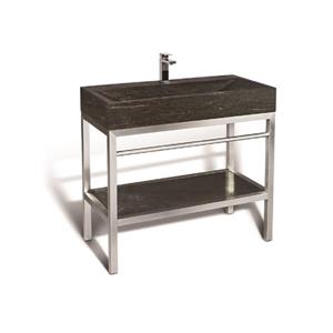 Unik Stone Stainless Steel Vanity with Stone Sink - Limestone - 36-in