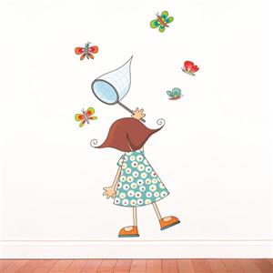 Appliqué mural pour enfants, fillette papillons, 4,8' x 3,4'