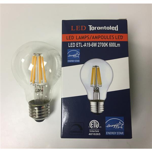 TorontoLed Bulb - A19 -6 W - 2700 K - 6-pack