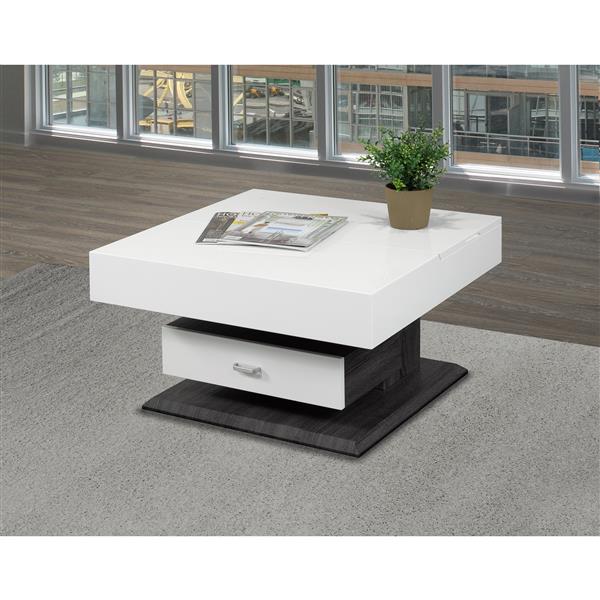 Brassex 29.5-in x 29.5-in x 17.7-in White and Grey Rotating Square Lift Top Coffee Table With Storage Drawer