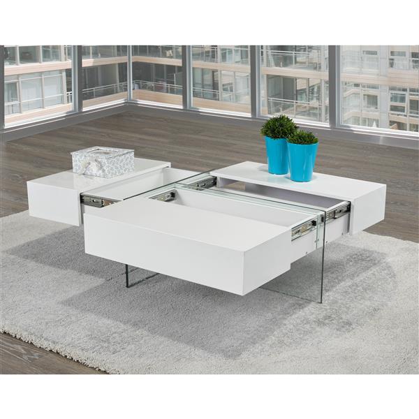 Brassex 23.6-in x 23.6-in x 14.6-in High Gloss White Rectangular Coffee Table