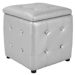 Lumisource Pouf 15-in x 15-in Silver Faux Leather Square Ottoman
