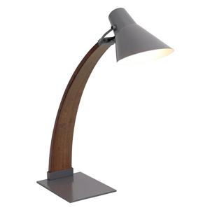 Lumisource Noah 5.25-in x 22.25-in with Grey Metal Base,Walnut Wood Arm and Grey Metal Shade Table Lamp