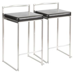 Lumisource Fuji Stacker Faux Leather 17.5-27-in Black Bar Stools (Set of 2)