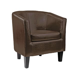 CorLiving Sasha Faux Leather Barrel Chair with Removable Cushion - Dark Brown