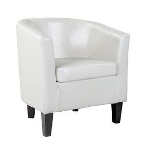 CorLiving Sasha Faux Leather Barrel Chair with Removable Cushion - White