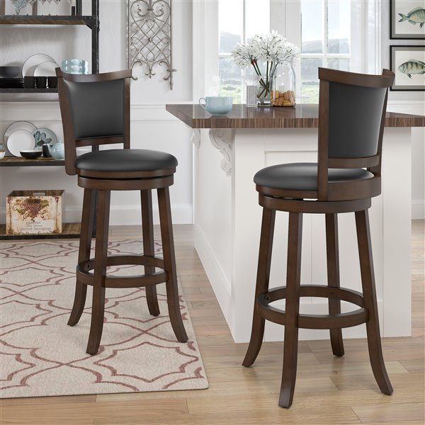 CorLiving Brown and Black Leather Seats Swivel Bar Stool (Set of 2)