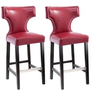 CorLiving Kings Red Bonded Leather Bar Stool with Metal Buttons (Set of 2)