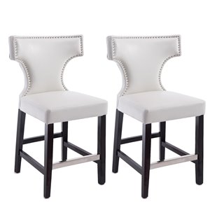 CorLiving Kings White Bonded Leather Counter Stool with Metal Buttons (Set of 2)