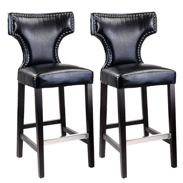 Corliving Kings Black Bonded Leather Bar Stool With Metal Studs Set Corliving Kings Black Bonded Leather Bar Stool With Metal Studs Set Of 2