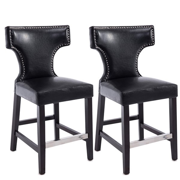 Image of Corliving | Kings Black Bonded Leather Counter Stool With Metal Buttons (Set Of 2) | Rona