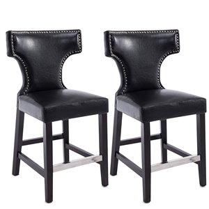 CorLiving Kings Black Bonded Leather Counter Stool with Metal Buttons (Set of 2)