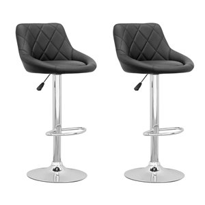 CorLiving Black Leatherette Adjustable Diamond Back Bar Stool (Set of 2)