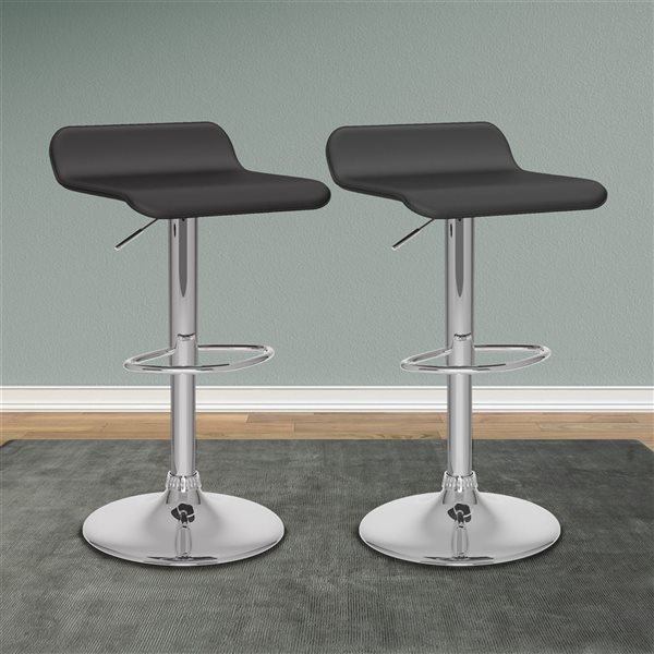 CorLiving Adjustable (23in - 31in) Faux Leather Metal Barstools (Set of 2)-Black