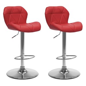 CorLiving Red Triangle Tufted Bonded Leather Adjustable Bar Stool (Set of 2)