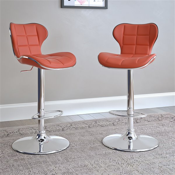 CorLiving Red Square Tufted Curved Bonded Leather Adjustable Bar Stool (Set of 2)