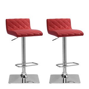 CorLiving Red Diamond Tufted Bonded Leather Adjustable Bar Stool (Set of 2)