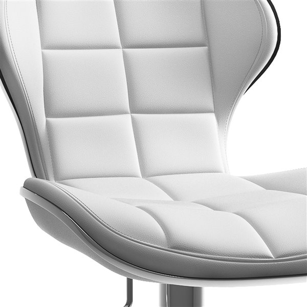 CorLiving White Square Tufted Bonded Leather Adjustable Bar Stool (Set of 2)