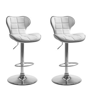CorLiving White Square Tufted Bonded Leather Adjustable Bar Stool (Set of 2)
