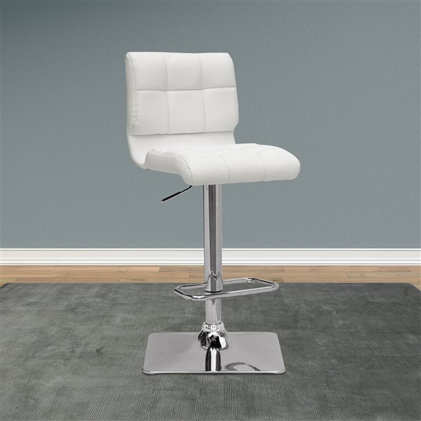CorLiving White Square Tufted Bonded Leather Adjustable Bar Stool (Set of 2)
