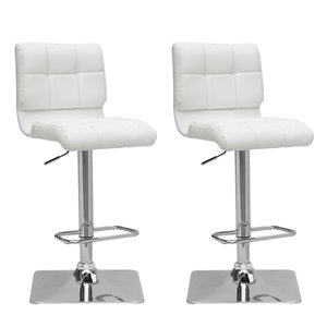CorLiving White Square Tufted Bonded Leather Adjustable Bar Stool (Set of 2)