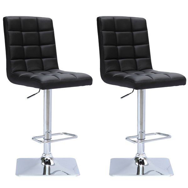 CorLiving Black Square Tufted Bonded Leather Adjustable Bar Stool (Set ...