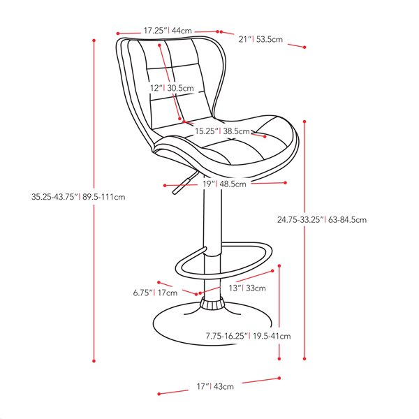 CorLiving Black Square Tufted Bonded Leather Adjustable Bar Stool (Set of 2)