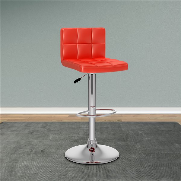 CorLiving Red Square Tufted Leatherette Adjustable Bar Stool (Set of 2)