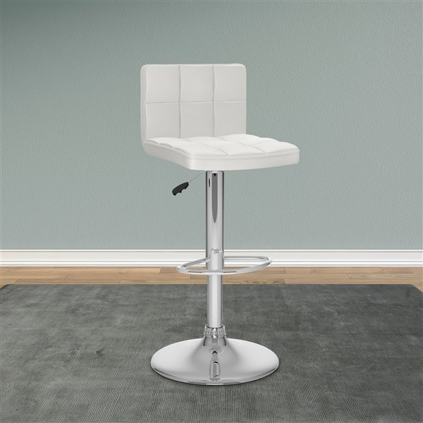CorLiving White Square Tufted Leatherette Adjustable Bar Stool (Set of 2)