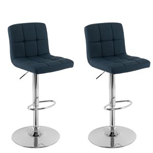 CorLiving Dark Blue Square Tufted Fabric Adjustable Bar Stool (Set of 2)