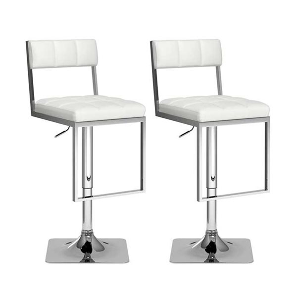 Corliving White Square Tufted, Tufted Adjustable Swivel Bar Stool With Armrests White Leatherette Set Of 2