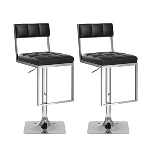 Tabouret de bar capitonné en similicuir noir CorLiving réglable (25 po à 33 po) (Ensemble de 2)