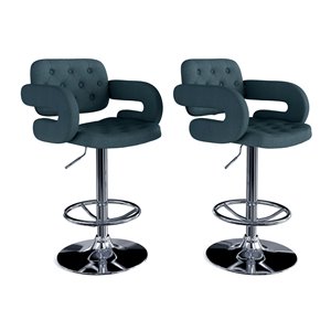 CorLiving Dark Blue Button Tufted Fabric Adjustable Bar Stool (Set of 2)
