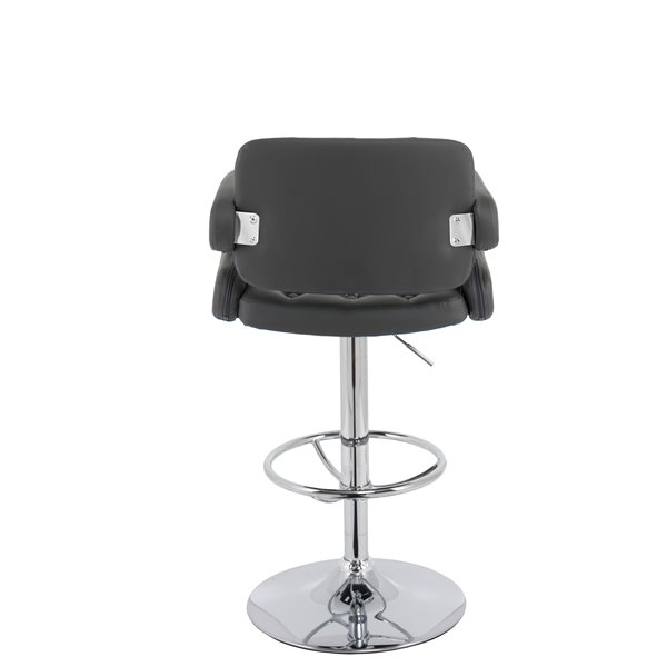 CorLiving Dark Grey Button Tufted Bonded Leather Bar Stool with Armrests (Set of 2)