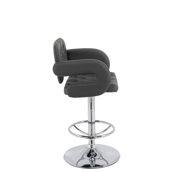 CorLiving Dark Grey Button Tufted Bonded Leather Bar Stool with Armrests (Set of 2)