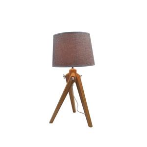 P.W. Design Baja Tripod Lamp 25-in x 12-in x 12-in Bamboo Wood with Metal Trim and Taupe Shade Table Lamp
