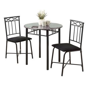 Monarch  Gray Marble 3 Piece Black Dining Set