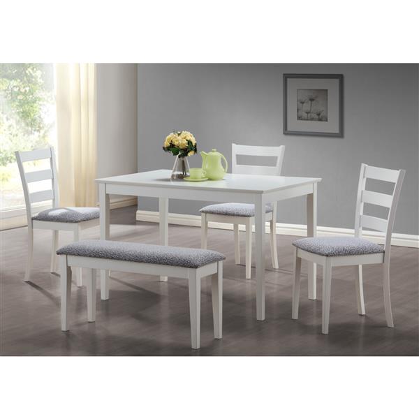 Monarch Specialties 5 Piece White Dining Set with Bench and 3 Side Chairs