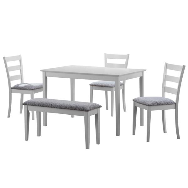 Monarch Specialties 5 Piece White Dining Set with Bench and 3 Side Chairs